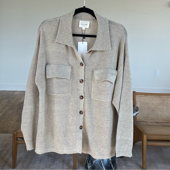 Line & Dot Sweaters - Line & Dot Tan Sweater Button Up Shirt, S